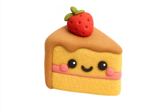 Cute claymation cake slice with strawberry smiling face