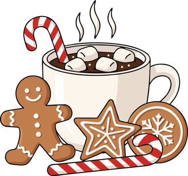 Hot chocolate marshmallows gingerbread cookies candy canes