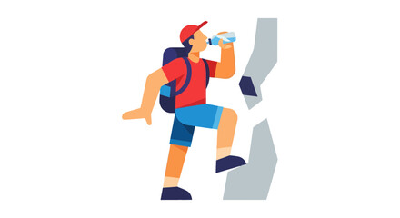 A Person Climbing a Mountain, Drinking Water While Pursuing Outdoor Activities