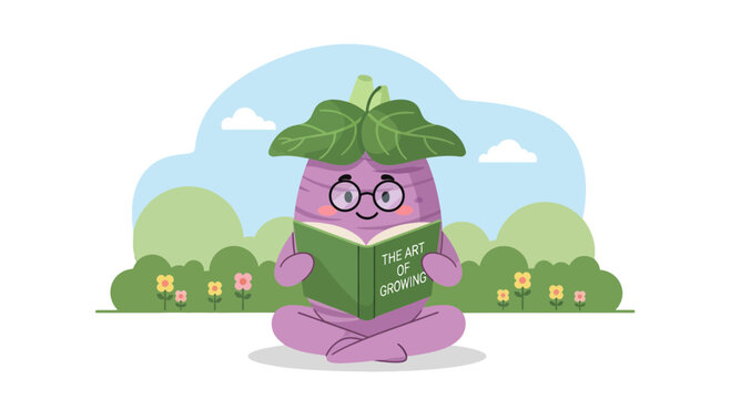 A Whimsical Eggplant Reading About The Art Of Cultivation and Botanical Knowledge