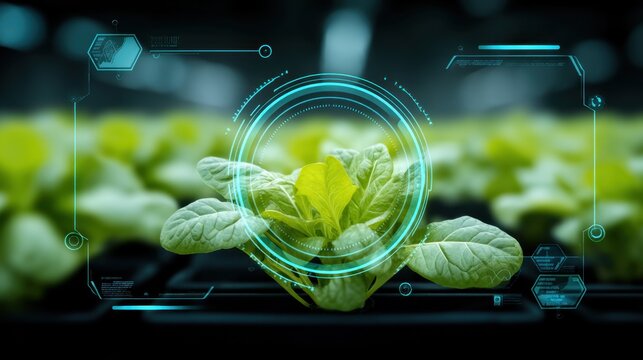 Advanced Hydroponic System with Green Lettuce Seedlings Growing in Controlled Environment for Efficient Agriculture and Innovative Food Production Practices - Powered by Adobe