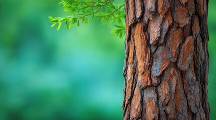 Fototapeta premium Close-up of Pine Tree Bark with Detailed Texture Against a Soft Green Background Highlighting Natural Beauty and Organic Forms