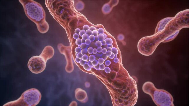 Microscopic view of germinal center in lymphatic nodule with glowing lymphocytes