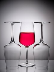  Backlit studio photo of wine and glasses.