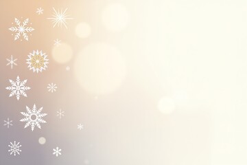 Snowflakes drift down soft beige backdrop, glowing lights add festive warmth and elegance to winter holiday scene.