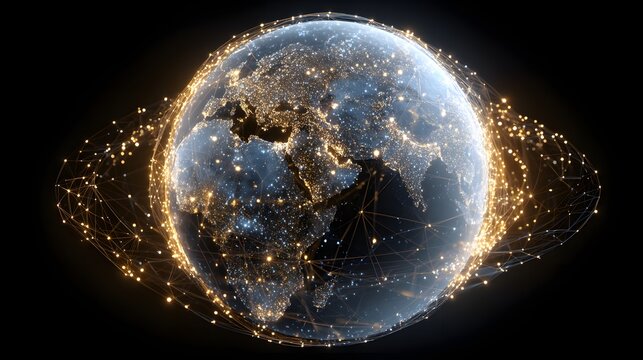 Illuminated planet earth displays complex global communication network structure