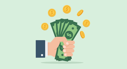 Handful of cash and coins representing financial gain and wealth