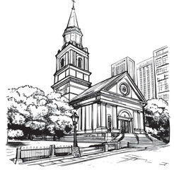 Obraz premium black and white, city church