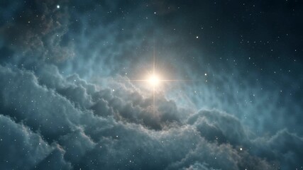 Serene cinematic cosmic background with majestic, bright glowing star inside vast celestial nebula creating an awe inspiring mysterious mood - Powered by Adobe