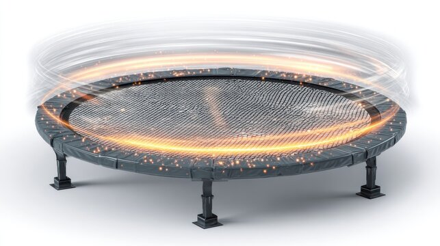 Futuristic trampoline with glowing rings