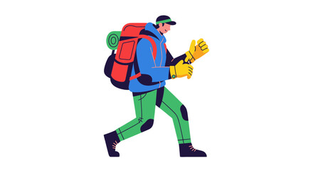 Obraz premium Adventurer Embarking On Expedition, Cartoon Illustration Over Black Background