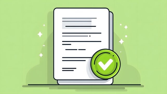 Document approval confirmation is symbolized by a bright green checkmark icon