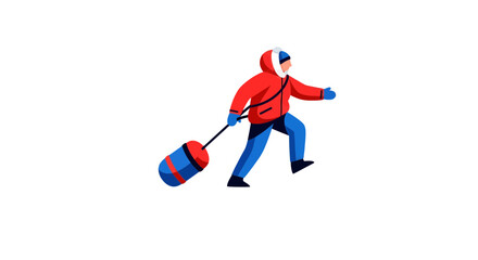 Obraz premium Adventurer Walking With a Colorful Bag Isolated in The Black Depicting a Journey