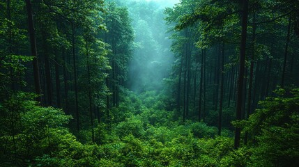 Obraz premium Misty green forest path.