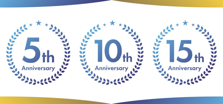 周年記念ロゴデザインセット 月桂樹｜Anniversary Logo Set（5th・10th・15th Blue Gradation Laurel Design）