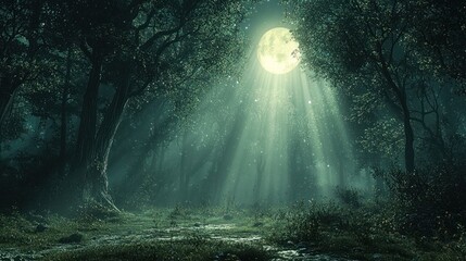 Fototapeta premium Moonlit forest path at night. (1)