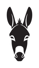 Donkey head vector, black silhouette, front view, stylized graphic, isolated on white — stock vector
