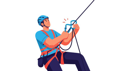 Adventurous Climber Attaching Carabiner With Safety Gear For Mountain Scaling