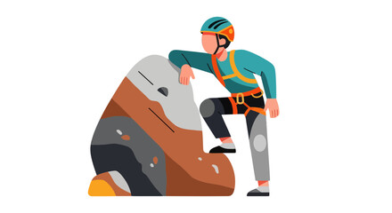 Adventurous Climber Resting On Rock Formation With Safety Gear Cartoon Illustration