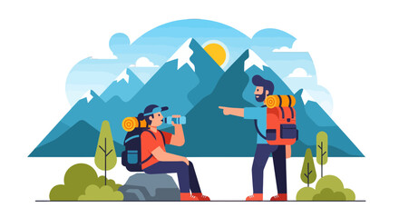 Fototapeta premium Adventurous Explorers Embarking Outdoors Journeying Into Mountainous Landscapes Together