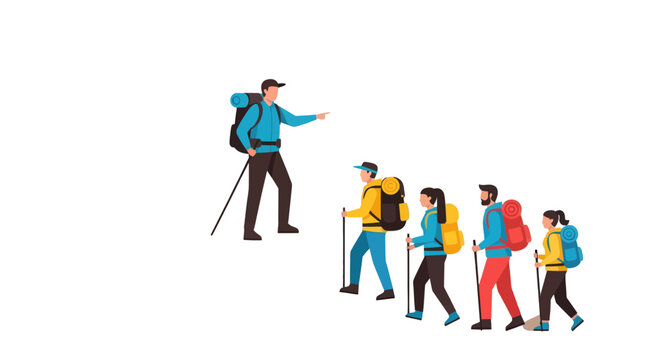 Adventurous Group Hiking Through the Wilderness Against a Dark Backdrop Destination