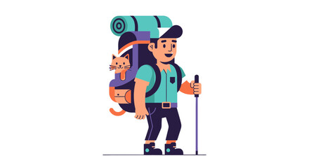 Adventurous Hiker Carries Cat on Fun Hiking Journey and Explores Nature Outdoors