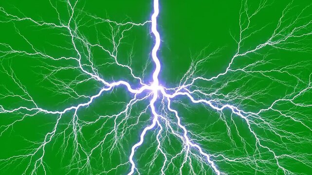 Dramatic lightning strikes against vivid green backdrop offers power and energy for impactful presentations or electrifying visual effects projects