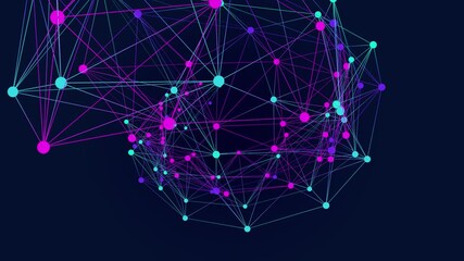 Seamless 3D plexus vortex of lines, dots and polygons transforming and rotating on a dark tech background - Powered by Adobe