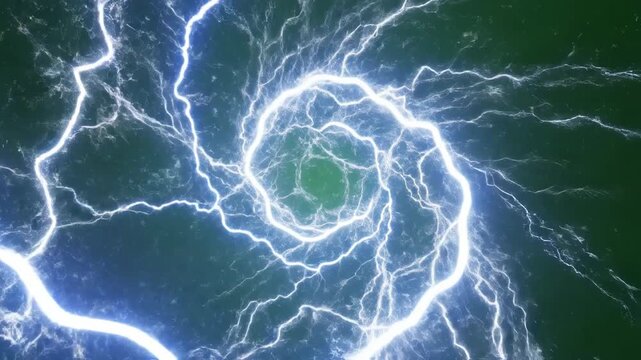Dynamic lightning bolt spirals intensely against a vibrant green backdrop, electrifying power and energy surges, creating a sense of awe and wonder