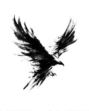 Oriental ink painting of an eagle in flight with bold brushstrokes