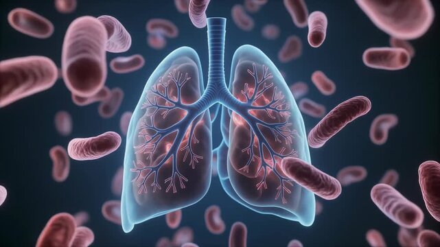 Microscopic view of lungs and surrounding bacteria