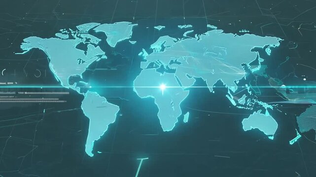Digital glowing blue world map with global connection network