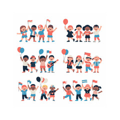 Fototapeta premium Diverse children holding flags and balloons celebrating together group celebration