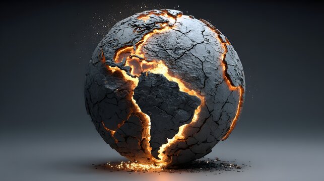 Cracked sphere representing a planet suffering from extreme internal heat and decay