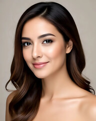 Fototapeta premium image d'une femme brune à la peau claire qui sourit