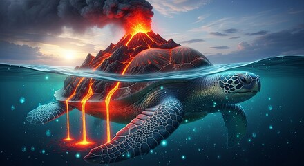 Volcanic Turtle Island - A Surreal Ocean Encounter.