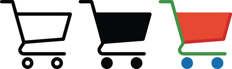 Shopping Cart Icons Set Outline Solid Color trolley , shopping cart, trolley, icon, symbol, commerce,