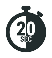 Stopwatch icon vector, bold black and white, split face, 20 seconds countdown — stock vector