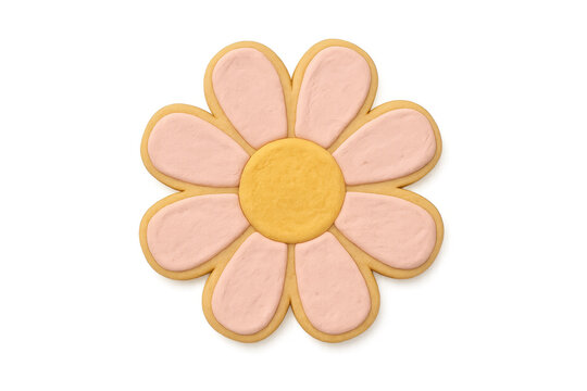 Flower sugar cookie with pink and yellow icing