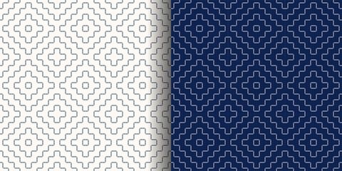 刺し子風シームレスパターン　日本の伝統文様、柿の花