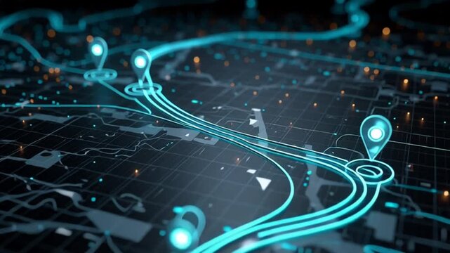 Navigating Digital Routes Glowing Location Markers on Modern Circuit Board