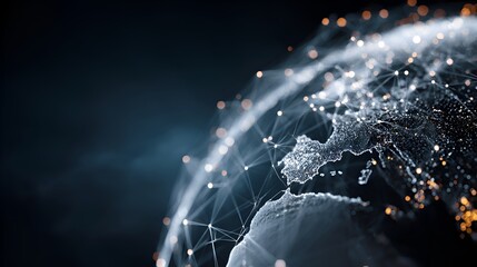 Digital Earth globe shows network connections over europe and africa on a modern dark background perfect for technology business news article.