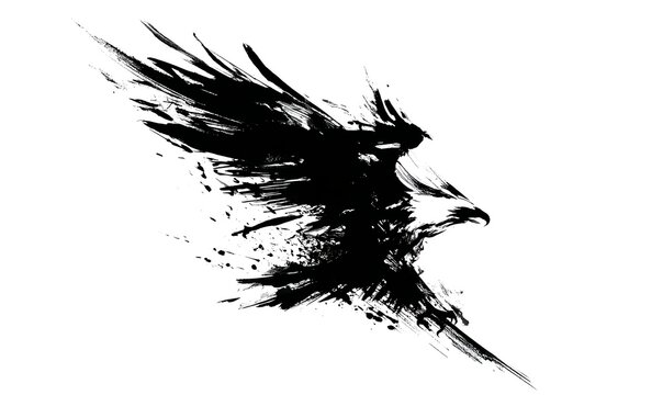 Expressive brush painting of an eagle captured in abstract motion and dramatic energy