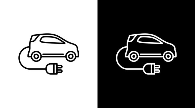 Electric Car White Icon Set Design