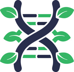 Dna helix intertwined with green leaves, symbolizing biotechnology and nature on a transparent background