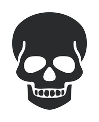 Skull vector bold black silhouette with stylized teeth and eye sockets — stock vector