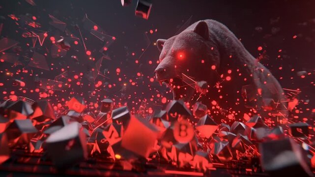 Bear Market Downturn in Cryptocurrency Stock Chart and Bitcoin Concept