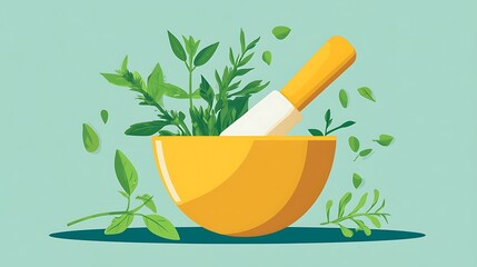 Flat Vector Of A Mortar And Pestle With F Background Design