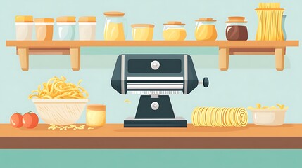 Culinary Flat Vector Of A Pasta Maker With Rolled Food Illustration