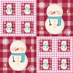 Cute Christmas Seamless Pattern with Snowman, Gifts and Winter Elements